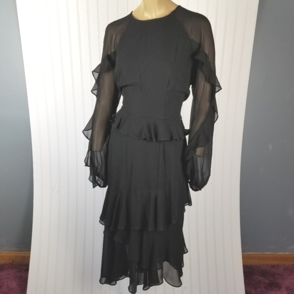 Cooper St Tiered Dress Size 10 Black Lined Asymmetric Long Sleeve Sleeve Ruffles - Picture 4 of 12